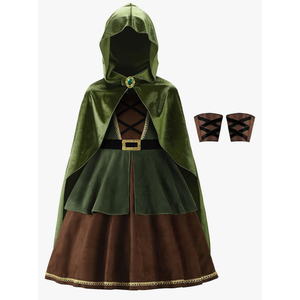 ReliBeauty Archer Costume Girls Huntress Costume for Girls with Cape,Green 150
