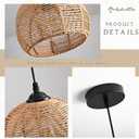Mini Hemp Rope Woven Pendant Light Woven Light Fixture Boho Chandelier Light Fixture Wicker Pendant Light Rattan Light Pendant Dome Wicker Chandelier for Bedroom Kitchen Island(Bulb Incl.)