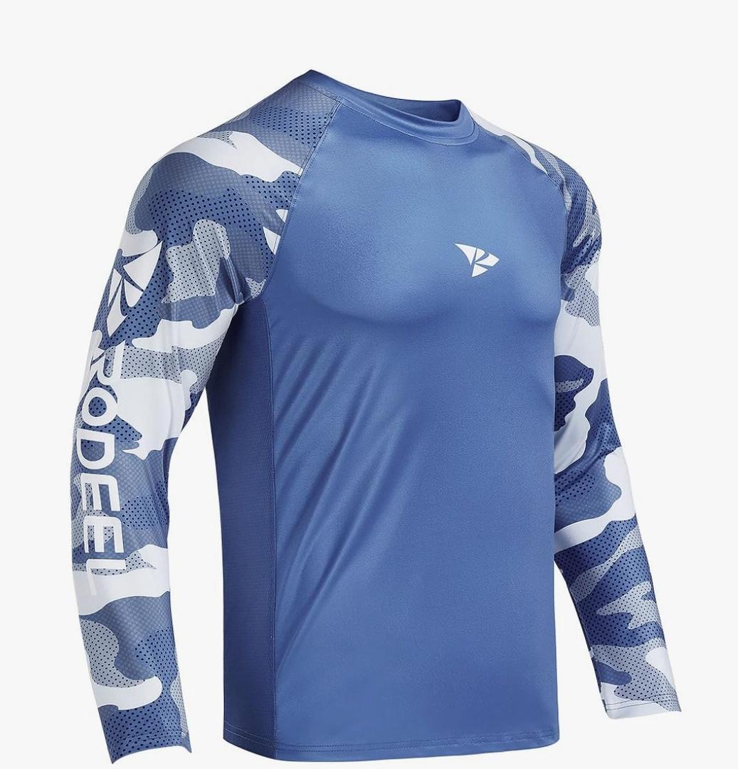 Rodeel Men's Loose-Fit Fishing T-shirt Bluff Performance Long Sleeve Shirt UPF 50 Raglan Sleeve. Size L