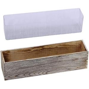 1 Pcs Wood Planter Rectangle Whitewashed Rectangular Decorative Wooden Box with Inner Plastic Box - 17.3" L x 3.9" W x 3.9" H Floral Natural Centerpieces Rustic Wedding Decor
