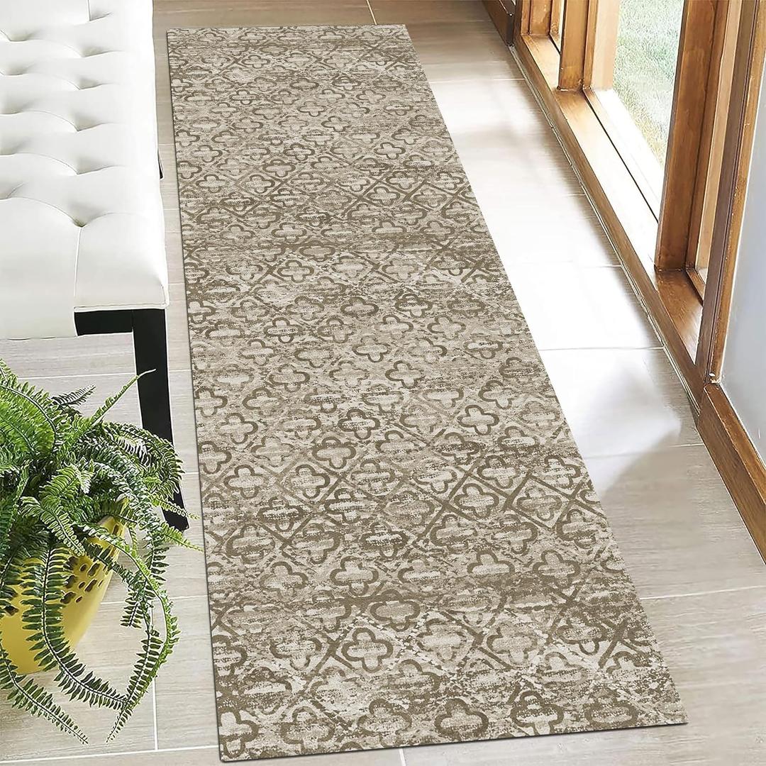 Washable Area Rugs, 2'6'' x 8' - 1/6 Thick - Stain & Water Resistant Non-Slip - Perfect Resistant Rug for Living Room, Bedroom, Nursery, Pet & Child Friendly, Vibrant Colors Rugs, Brown