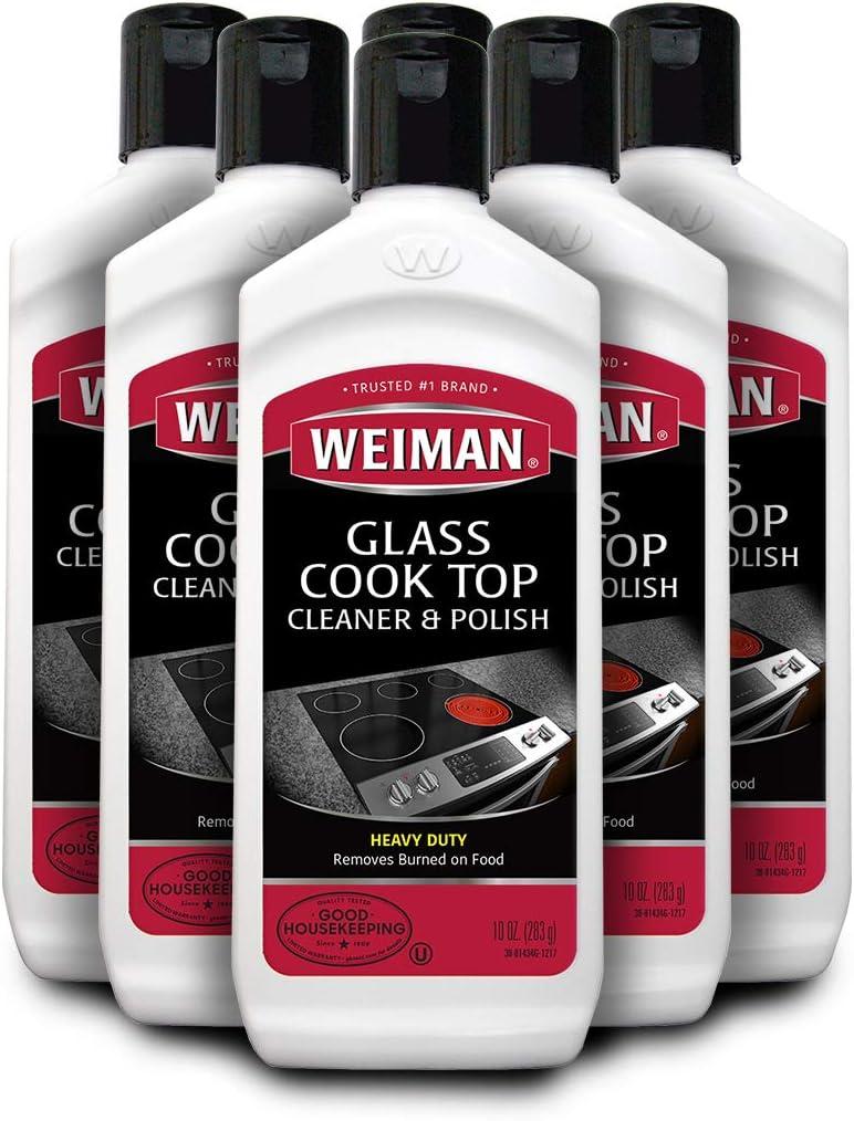Weiman Glass Cook Top Cleaner and Polish - 10 Ounce [6 Pack] Heavy Duty No Scratch Glass Ceramic Safe Non-Abrasive Stovetop Cooktop Cleaner