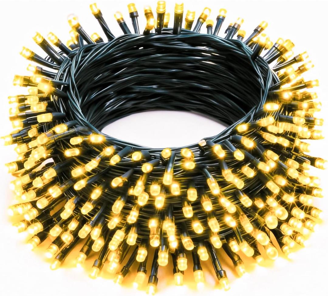 Christmas String Lights, 100 FT 300 LED String Lights Green Wire with Timer 8 Modes, Connectable Waterproof Decoration for Indoor Outdoor Xmas Trees Party Garden Wedding, Warm White