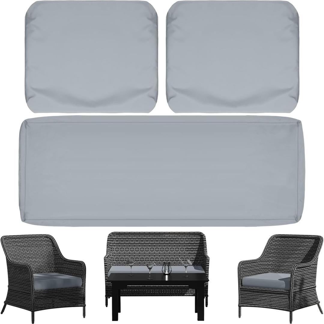 3 Pack Outdoor Patio Seat Cushions Replacement Covers Fit for 4 Pieces 4-Seater Wicker Rattan Patio Conversation Set Loveseat Chair Couch (36*18-1PC+36*18-2PC, Blue Grey)