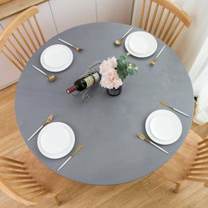 NLMUVW Round Fitted Vinyl Tablecloth with Elastic Edge 100% Waterproof Oil Proof PVC Table Cloth Wipe Clean Table Cover for Indoor and Outdoor, Flower Grey, 48" 36"-44"