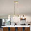 4 Lights Gold Chandelier Glass Long Pendant Light Fixtures, 21.3