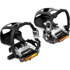 Bucklos Bike Pedals with Toe Cages and Straps - Bicycle Toe Clips Cage Compatible with Road Bike/Peloton/Mountian Bikes/MTB - Toe Clip Pedal for Wide Shoes Indoor Outdoor Cycling (White)