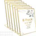 Acrylic Gold Frames 8.5x11, Slanted Back Gold Picture Frames Table Acrylic Sign Holder for Photos Wedding Table Numbers and Art Display with Removable Clear Sticky Dots 6 Pack