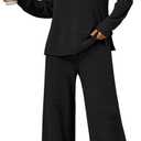 LILLUSORY 2 Piece Lounge Sets Matching Fall Outfits Pajamas Casual Travel 2026 Sweatsuits Wide Leg Clothes Fashion Tracksuits (X-Large, Black)