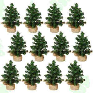 Yinder Tabletop 12 Pcs Mini Christmas Tree 7.87 Inch Artificial Mini Xmas Miniature Pine Christmas Tree with Linen Base for Xmas Holiday Decorations Indoor Home Kitchen Dining Table