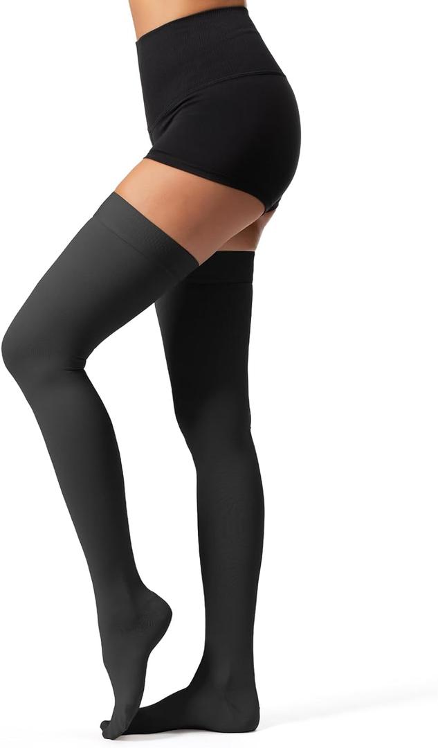 Thigh High Compression Socks,20-30 mmHg Closed Toe Compression Stockings for Men Women,for Varicose Veins,Edema,DVT (Small (1 Pair), Black)