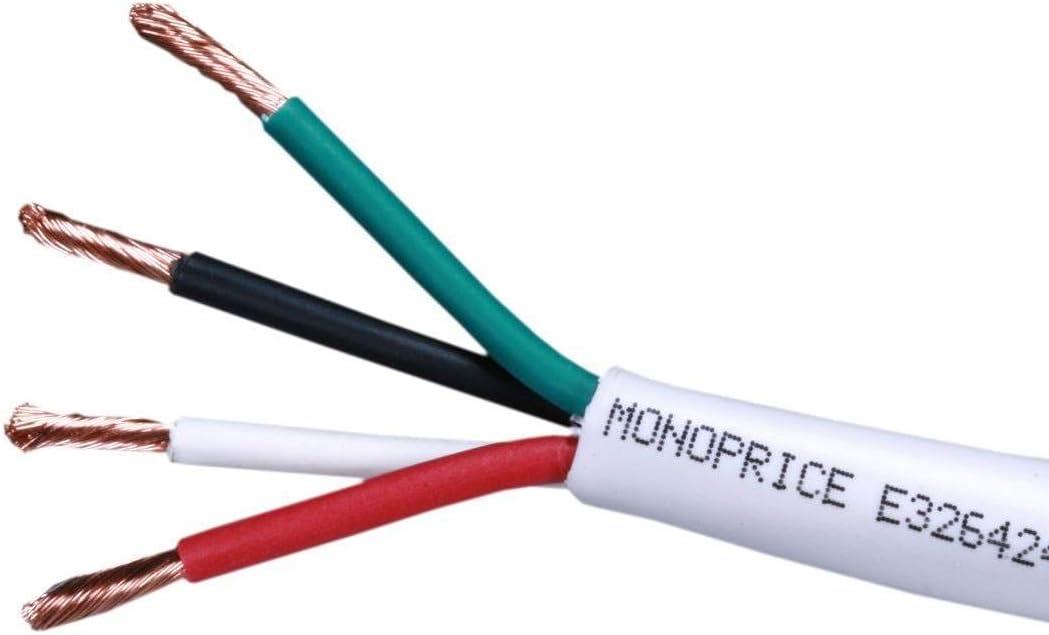 Monoprice 18 Gauge AWG CL2 Rated 4 Conductor Speaker Wire / Cable - 1000 Feet - White | Fire Safety In Wall Rated, Jacketed In PVC Material 99.9 Percent Oxygen-Free Pure Bare Copper - Access Series
