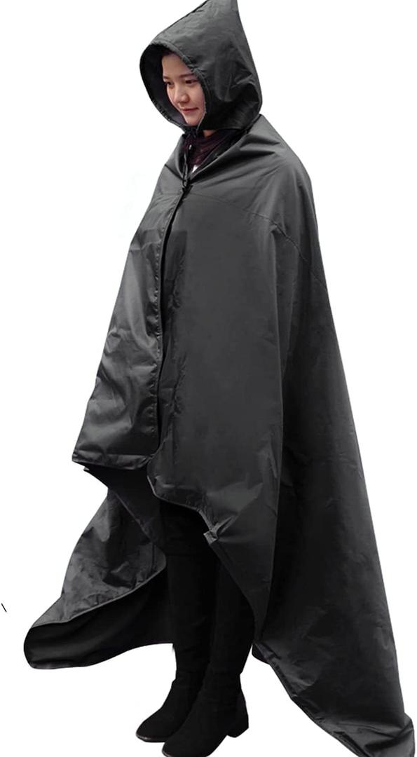 DUKUSEEK Hooded Stadium Blanket, Waterproof Windproof Outdoor Fleece Blanket - Large (79x56), Portable, Wearable, Warm for Outdoor Camping, Picnic, Stadium, Sports, Beach, Concerts, Car, Dogs (Black)