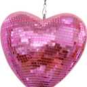 Mirror Disco Ball with Chain, Heart 8 Inch Pink Disco Reflective Mirror Ball Hanging Ornament for Birthday Wedding Party Decor, Disco Ornaments