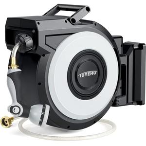 Amazon.com : Tuyeho Retractable Garden Hose Reel 100FT, Wall Mount Heavy Duty Water Hose Reels with Automatic Slow Rewind System, Outdoor Hoses Reel with 2 Hose Nozzles for Garden Watering, Car Wash, Pet Shower : Patio, Lawn & Garden