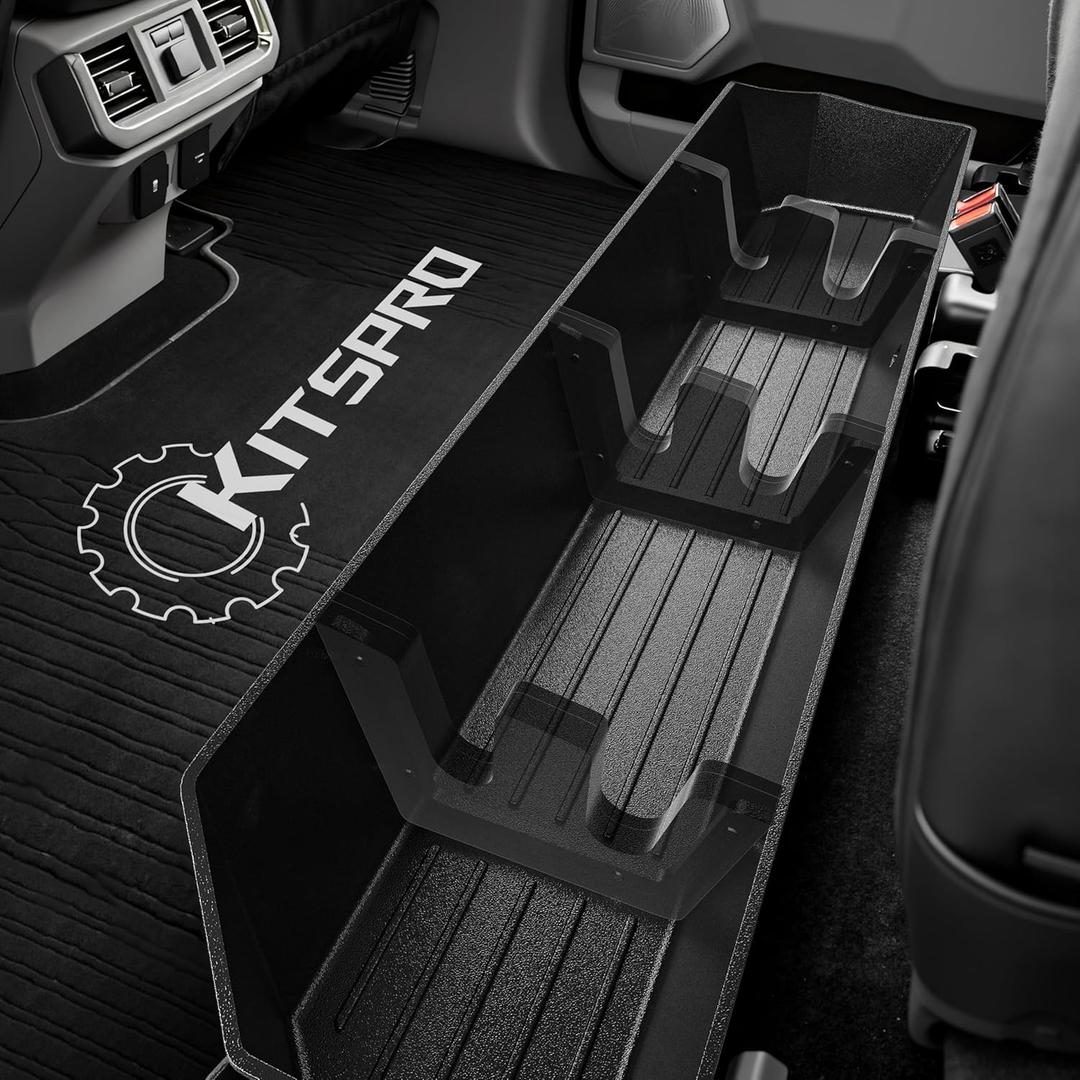 KitsPro Rear Truck Underseat Storage Box, Fit 20172025 Ford F250 F350 F350 Super Duty and 20152025 Ford F150 SuperCrew Crew Cab Heavy Duty Rear Under Back Seat Box Organizer, Anti Slip