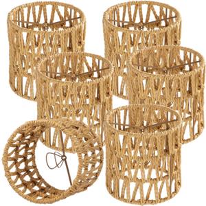 6 PCS Rattan Lamp Shades, Clip-on Rattan Lamp Shade, Chandelier Candle Bulb Lampshade, Natural Touch Hand Woven Lampshade for Chandeliers, Pendants, Wall Sconces, 5.1 x 5.1 in