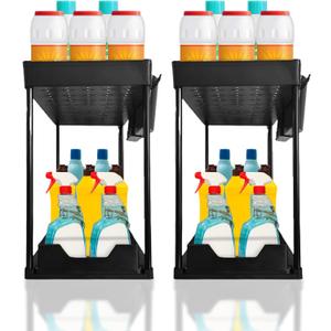 Homeward Heaven 2 Pack Under Sink Organizers, Adjustable Pull-Out Organizer for Kitchen & Bathroom Cabinets, Sliding Rack Organizer for Easy Access, Multi-Functional Cabinet Organizer Solution
