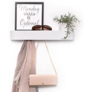 Modern Wall-Mounted Coat Rack with Shelf  Heavy-Duty Steel, 5 Sturdy Hooks, Powder-Coated Finish, Space-Saving Entryway Organizer with Mounting Hardware  Sleek & Minimalist Design (White)