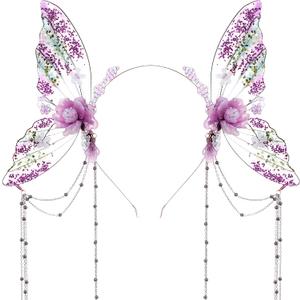 MOSTORY Fairy Butterfly Wings Headband - Flower Fairy Wings Headband with Tassel for Women Renaissance Renfaire Cosplay