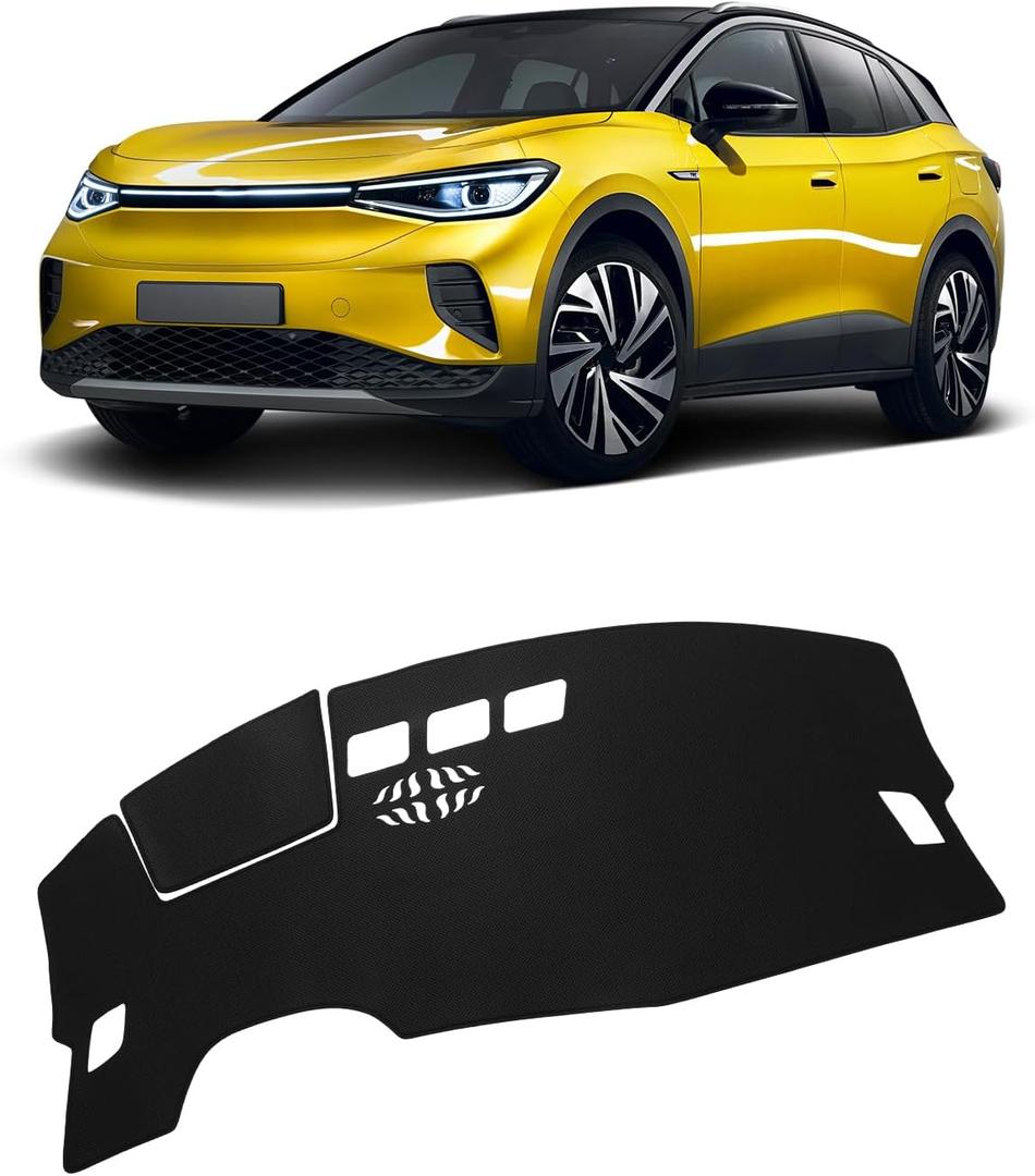 FIILINES Dash Cover for Volkswagen ID.4 2021-2024, VW ID4 Accessories Dashboard Mat 2024 VW ID4 Accessories Dash Cover Sunshade Nonslip Mesh Carpet Protector No Glare Black
