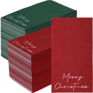 Janlaugh 200 Pcs Christmas Disposable Napkins Red Green Merry Christmas Paper Xmas Guest Hand Napkins Towel for Winter Holiday Party Dinner Table Supplies Bathroom Kitchen Table Decorations