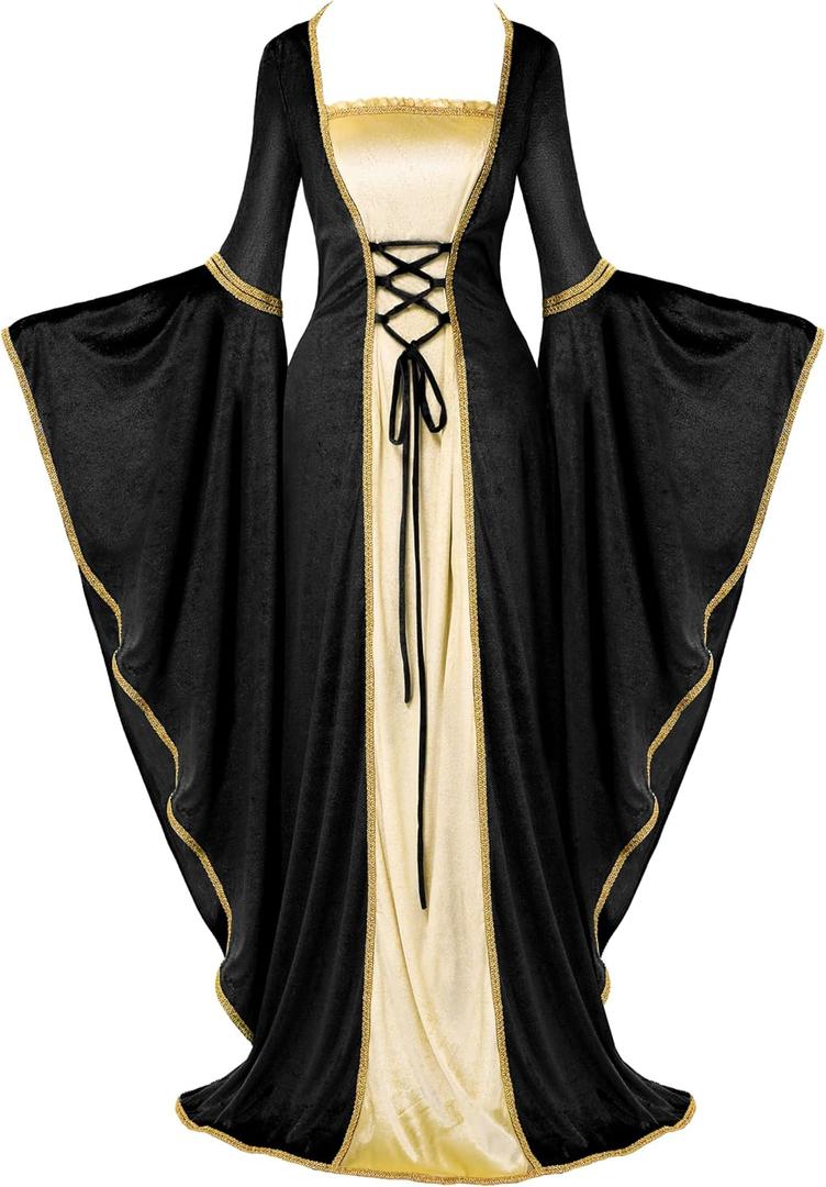 Spooktacular Creations Renaissance Costume Women, Velvet Medieval Dress for Women, Irish Renaissance Dress for Halloween (XX-Large, Black)