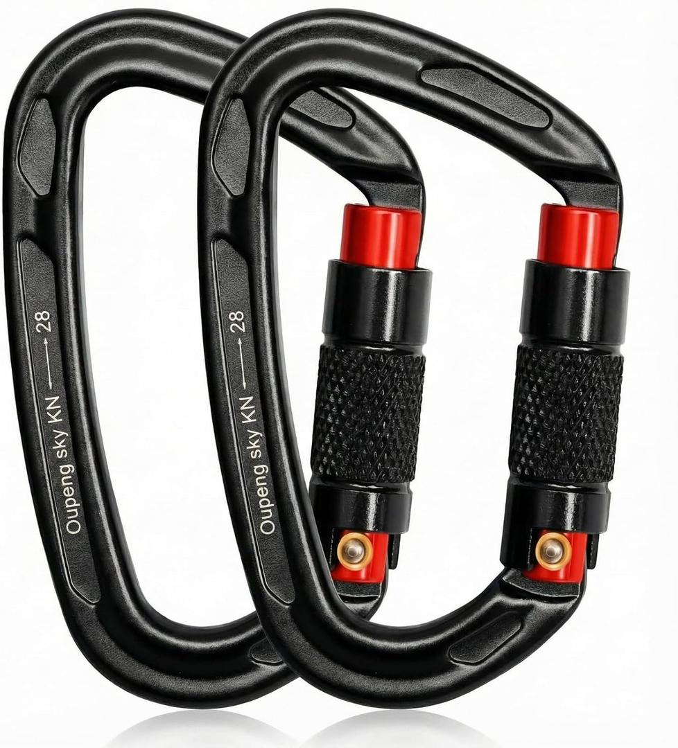 Auto Locking Carabiner Clips - 28KN (6172lbs) Heavy Duty Caribeaners 2PCS Large Carabiner Clip for KeychainsHammockCamping, Gym, Hiking, Outdoor Dog Leash