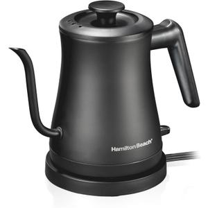 Hamilton Beach Compact 20 oz. / 0.6 Liter Gooseneck Electric Kettle for Boiling Water, Pour Over Coffee, Tea, Ultra Fast Heating With 1200 Watts, Stainless Steel BPA-Free Interior, Black (41045)
