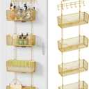 HapiRm Over The Door Organizer - Hanging Door Organizer with 4 Metal Large Capacity Baskets and Adjustable Coat Hook for Bathroom Bedroom Kitchen Pantry Closet Cabinet