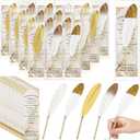 Spakon 25 Sets Feather Pen Wedding Favors Bulk bridal Shower Quill Ballpoint Pens Gold Vintage Bridal Shower Favors with Thank You Tags Wedding Gifts Souvenirs for Guest Signature(Classic)