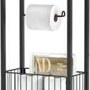Freestanding Toilet Paper Holder with Storage Shelf – Bathroom Tissue Stand with Space for Phone, Tablet, and Magazines – All-in-One Toilet Roll Dispenser and Organizer