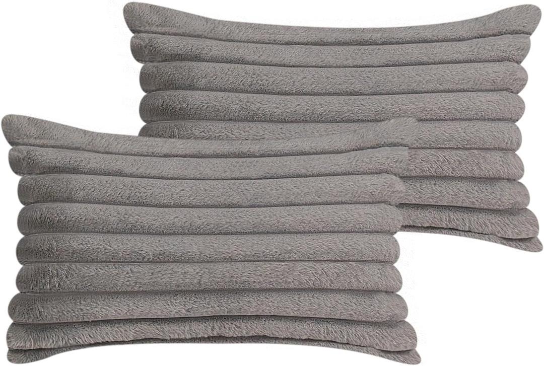 12x20 Throw Pillow Covers Set of 2, Decorative Faux Fur Covers for Bed, Couch Soft Fluffy Pillow Cover with Velvet Back for Living Room, Neutral Home Dcor Accent for Sofa - Dark Gray