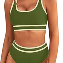 BMJL Women's High Waisted Bikini Sets Sporty Two Piece Swimsuits Color Block Cheeky High Cut Bathing Suits (Army Green011)