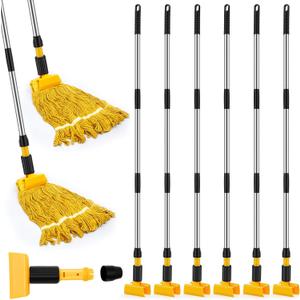 Thyle 6 Pack Stainless Steel Commercial Mop Handle for Floor Cleaning, 3 Section Replaceable Mop Stick Replacement with Jaw Clamp, Heavy Duty Replacement Pole for Home Garage Office, 55 Inch