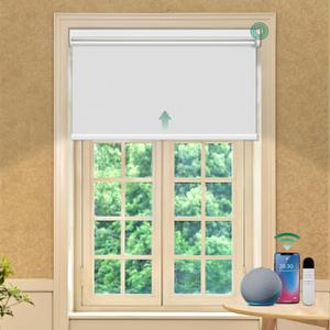 Allesin Motorized Roller Blinds with Remote Control for Windows, Blackout Smart Roller Shade, Battery Powered Electric Smart Blind (White,H72 x W46)