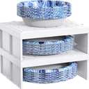 Paper Plate Dispenser and Paper Bowl Dispenser, Space-Saving Plastic, Foam, Disposable Plate and Bowl Organizer, Set of 2 Stackable Kitchen Organizer for Cabinet, Countertop, Shelf (White)