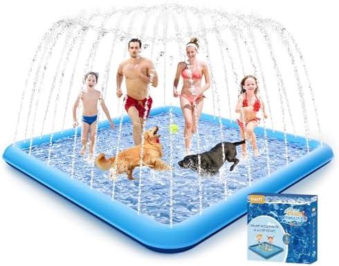 Raxurt Splash Pad, 107"- 80" Non-Slip Splash Pad for Kids and Dogs, Thickened Durable Square Dog Pool with Sprinkler Summer Outdoor Water Toys for Toddler Girls Boys Children Pet (Blue)
