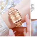 Stainless Steel Rose Gold Diamond Quartz Wristwatch, Fashionable Square Waterproof Date Ladies' Watch