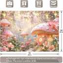 7x5ft Pink Mushroom House Forest Backdrop Glitter Fairy Tale Wonderland Flower Butterfly Lamp Photography Background Kids Birthday Party Decor Photo Booth Banner