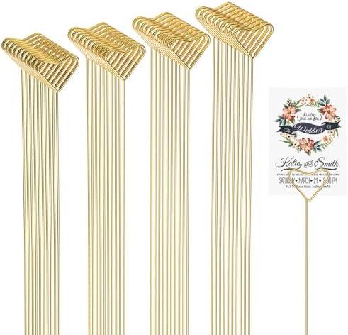 AMZLUV 40 Packs Floral Card Holder Picks - Metal Gift Card Holder Sticks for Bouquets, Wedding Centerpieces, Photo Holder Sticks, Floral Picks for Cards, Picture Holders for Centerpieces, Heart-Shaped