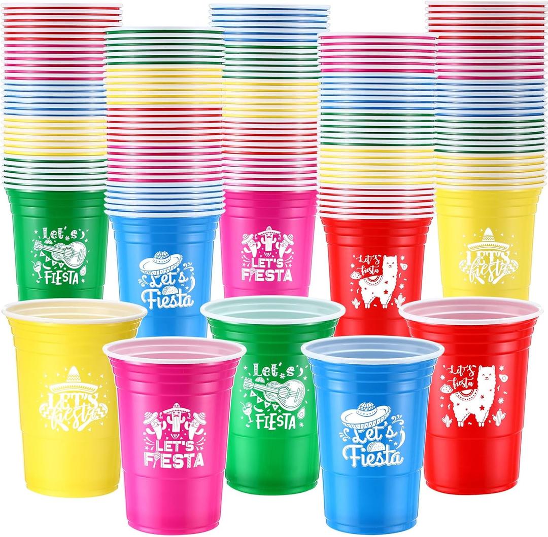 30 Pack Let's Fiesta Cups, Cinco De Mayo 16 oz Plastic Disposable Cups for Mexican Party Hot Cold Drinks Fiesta Taco Birthday Party Supplies Decorations