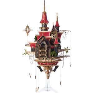 3D Wooden Puzzles for Adults, Fantasy Steampunk Castle Model Kits to Build, DIY Architectural Kit with LED Lights, Premium Display Decor & Hobby Gifts for Adults and Teens