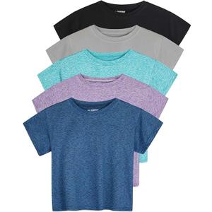 Real Essentials 3 Pack: Women's Dry Fit Crop Top - Short Sleeve Crew Neck Stretch Athletic Tee 3 XL