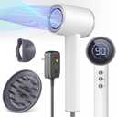 High-speed Ionic Hair Dryer with Diffuser, 1600W, LED Display, Portable for Travel & Home Salon - White
