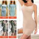 Shapewear Slips for Under Dresses, Full Slip Dress for Women Tummy Control Body Shaper Seamless Shaping Dress (Beige, L)