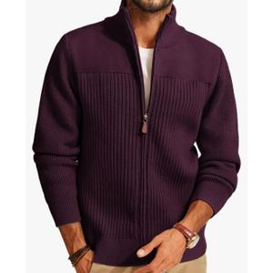 PJ PAUL JONES Men's Full Zipper Cardigan Casual Stand Collar Cardigan Sweater Ribbed Knit Long Sleeve Sweater S