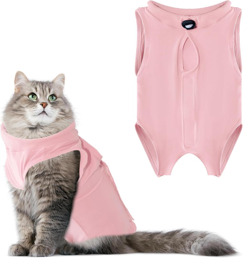 Cat Recovery Suit Anti Licking, Cat Surgery Recovery Suit Female Cats Kitten Onesie After Spay, Cone of Shame Alternative, Post- Surgery Kitten Surgical Clothes for Abdominal Wounds(Pink,M)
