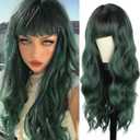 BOGSEA Green Wig with Bangs Long Grenn Wig for Women 26 Inch Synthetic Heat Resistant Fiber Wigs for Daily Party (Green)