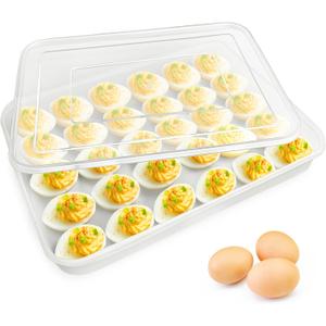 Covered Egg Holder for Refrigerator,30 Deviled Egg Tray with Lid,Plastic Egg Containers,Fridge Egg Dispenser Egg Storage Box